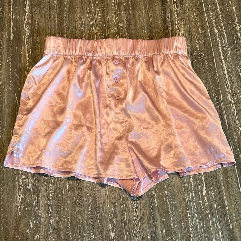 Daily Drills Silky Satin Henley Shorts Loungewear Pink Rose Women’s Size XS/S